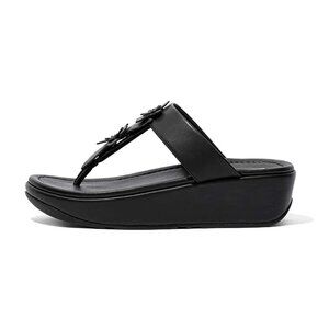 Fitflop Women's Black Fino Floral Crystal Leather Wedge Slip-On Slide Sandal 10